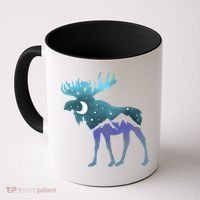 Artistic Moose Night Sky Moon And Stars Retro Graphic Cute Gift Coffee Mug thumb 0
