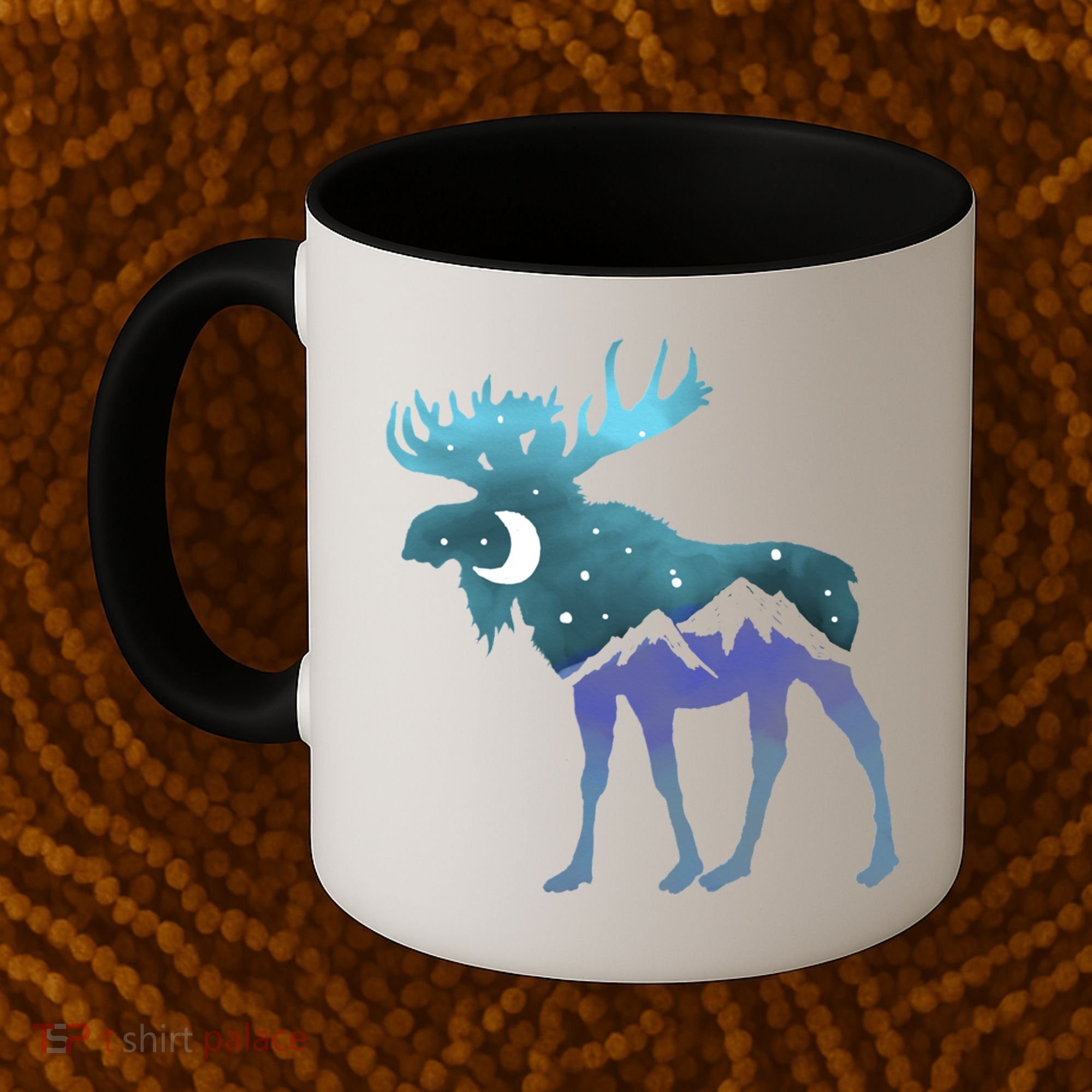 Artistic Moose Night Sky Moon And Stars Retro Graphic Cute Gift Coffee Mug