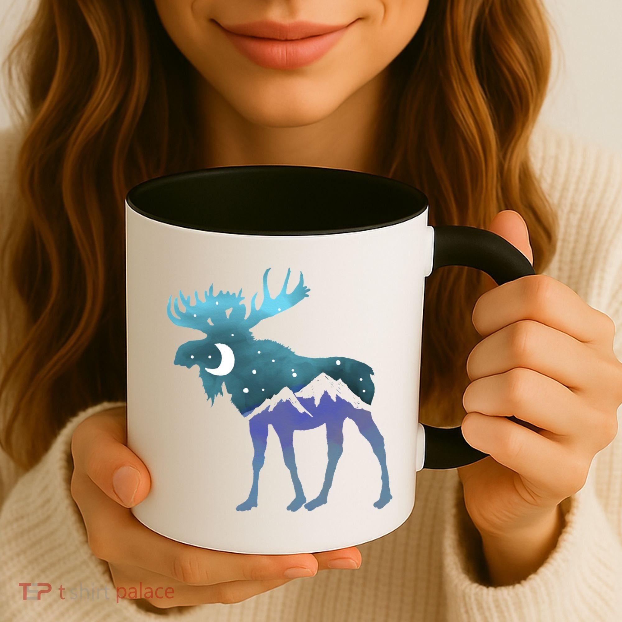 Artistic Moose Night Sky Moon And Stars Retro Graphic Cute Gift Coffee Mug