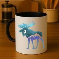 Artistic Moose Night Sky Moon And Stars Retro Graphic Cute Gift Coffee Mug thumb 4