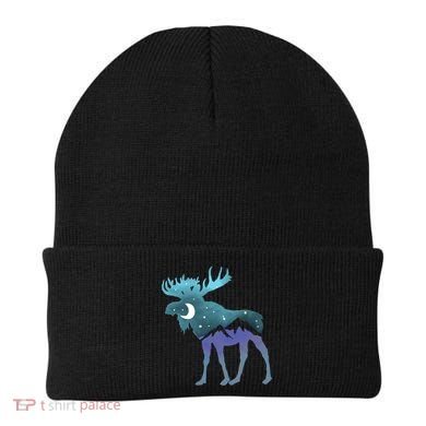 Artistic Moose Night Sky Moon And Stars Retro Graphic Cute Gift Beanie