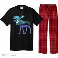 Artistic Moose Night Sky Moon And Stars Retro Graphic Cute Gift Pajama Set thumb 0