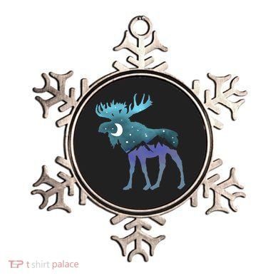 Artistic Moose Night Sky Moon And Stars Retro Graphic Cute Gift Ornament