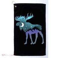 Artistic Moose Night Sky Moon And Stars Retro Graphic Cute Gift Golf Towel thumb 0