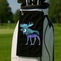 Artistic Moose Night Sky Moon And Stars Retro Graphic Cute Gift Golf Towel thumb 2