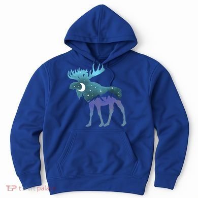 Artistic Moose Night Sky Moon And Stars Retro Graphic Cute Gift Hoodie