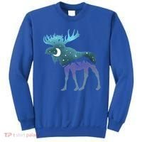 Artistic Moose Night Sky Moon And Stars Retro Graphic Cute Gift Sweatshirt thumb 0