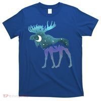 Artistic Moose Night Sky Moon And Stars Retro Graphic Cute Gift T-Shirt thumb 0