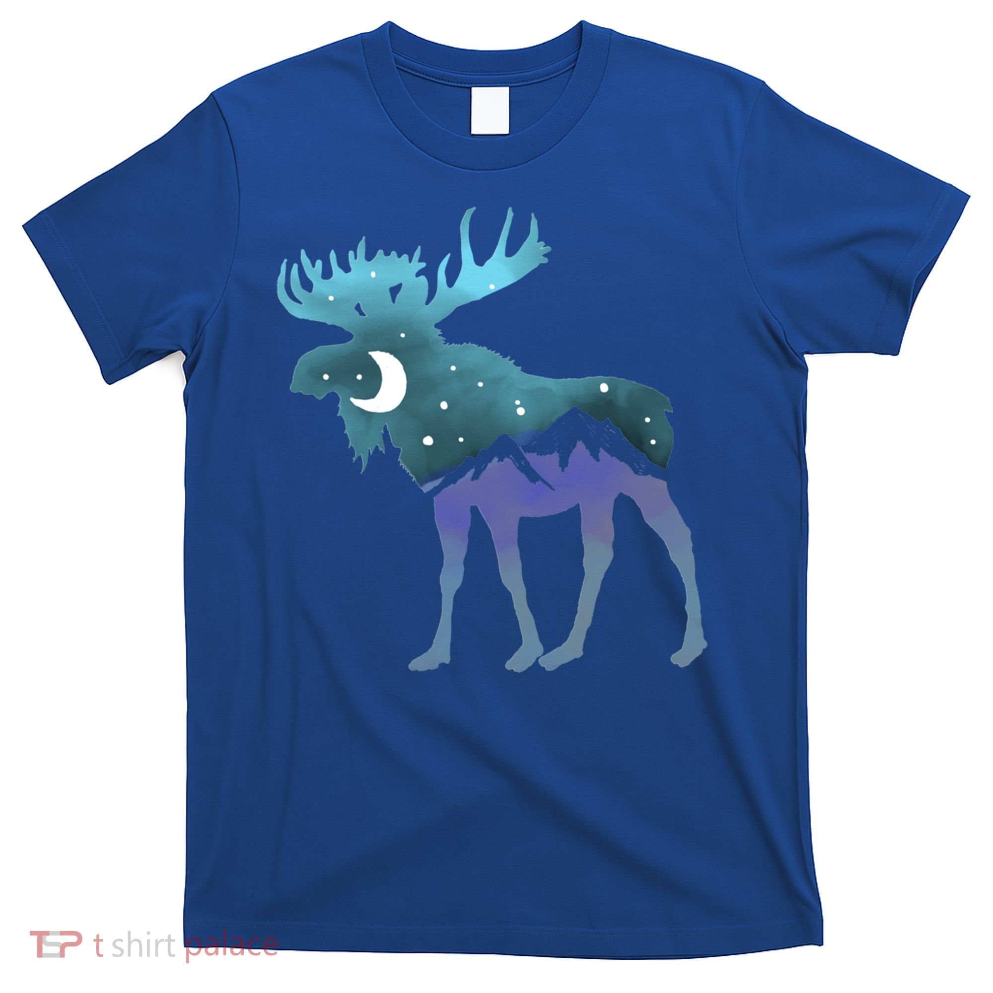 Artistic Moose Night Sky Moon And Stars Retro Graphic Cute Gift T-Shirt