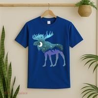 Artistic Moose Night Sky Moon And Stars Retro Graphic Cute Gift T-Shirt thumb 2