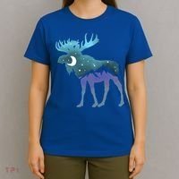 Artistic Moose Night Sky Moon And Stars Retro Graphic Cute Gift T-Shirt thumb 4