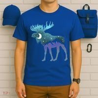 Artistic Moose Night Sky Moon And Stars Retro Graphic Cute Gift T-Shirt thumb 6