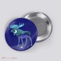 Artistic Moose Night Sky Moon And Stars Retro Graphic Cute Gift Button thumb 0