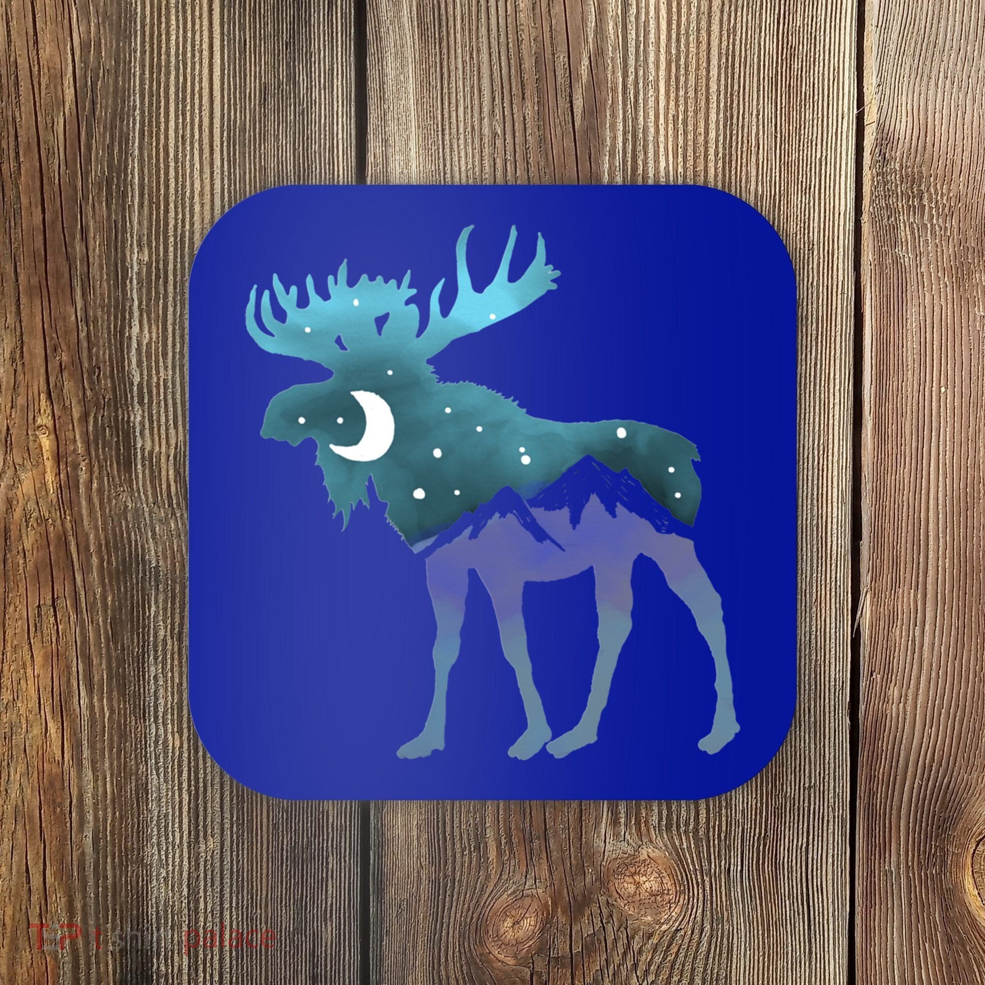 Artistic Moose Night Sky Moon And Stars Retro Graphic Cute Gift Coaster