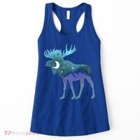 Artistic Moose Night Sky Moon And Stars Retro Graphic Cute Gift Women's Tank Top thumb 0