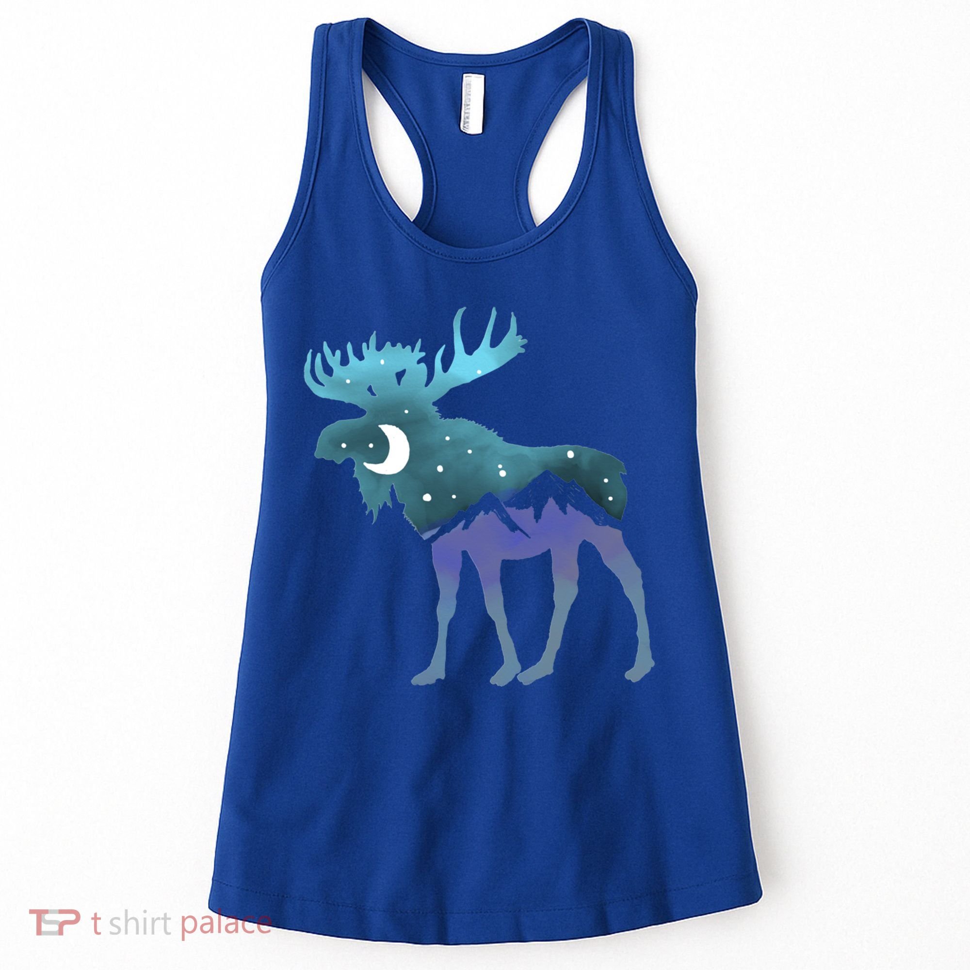 Artistic Moose Night Sky Moon And Stars Retro Graphic Cute Gift Women's Tank Top