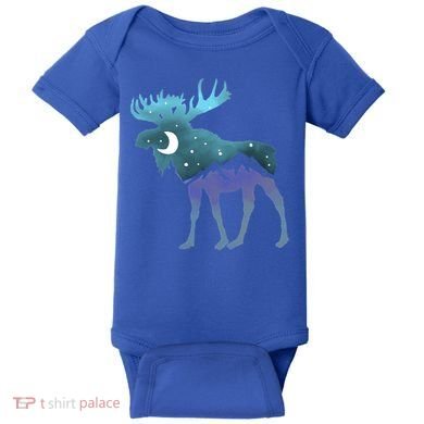 Artistic Moose Night Sky Moon And Stars Retro Graphic Cute Gift Baby Bodysuit