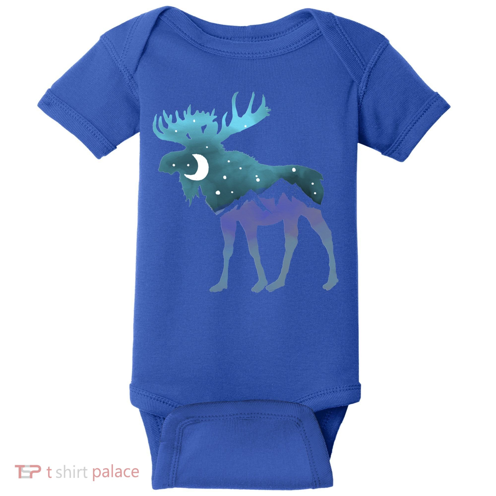 Artistic Moose Night Sky Moon And Stars Retro Graphic Cute Gift Baby Bodysuit