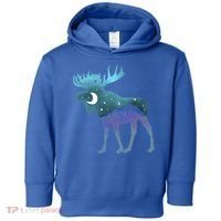 Artistic Moose Night Sky Moon And Stars Retro Graphic Cute Gift Toddler Hoodie thumb 0