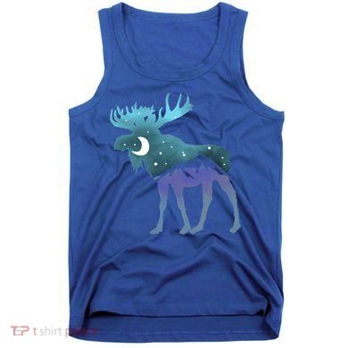 Artistic Moose Night Sky Moon And Stars Retro Graphic Cute Gift Tank Top