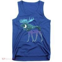 Artistic Moose Night Sky Moon And Stars Retro Graphic Cute Gift Tank Top thumb 0