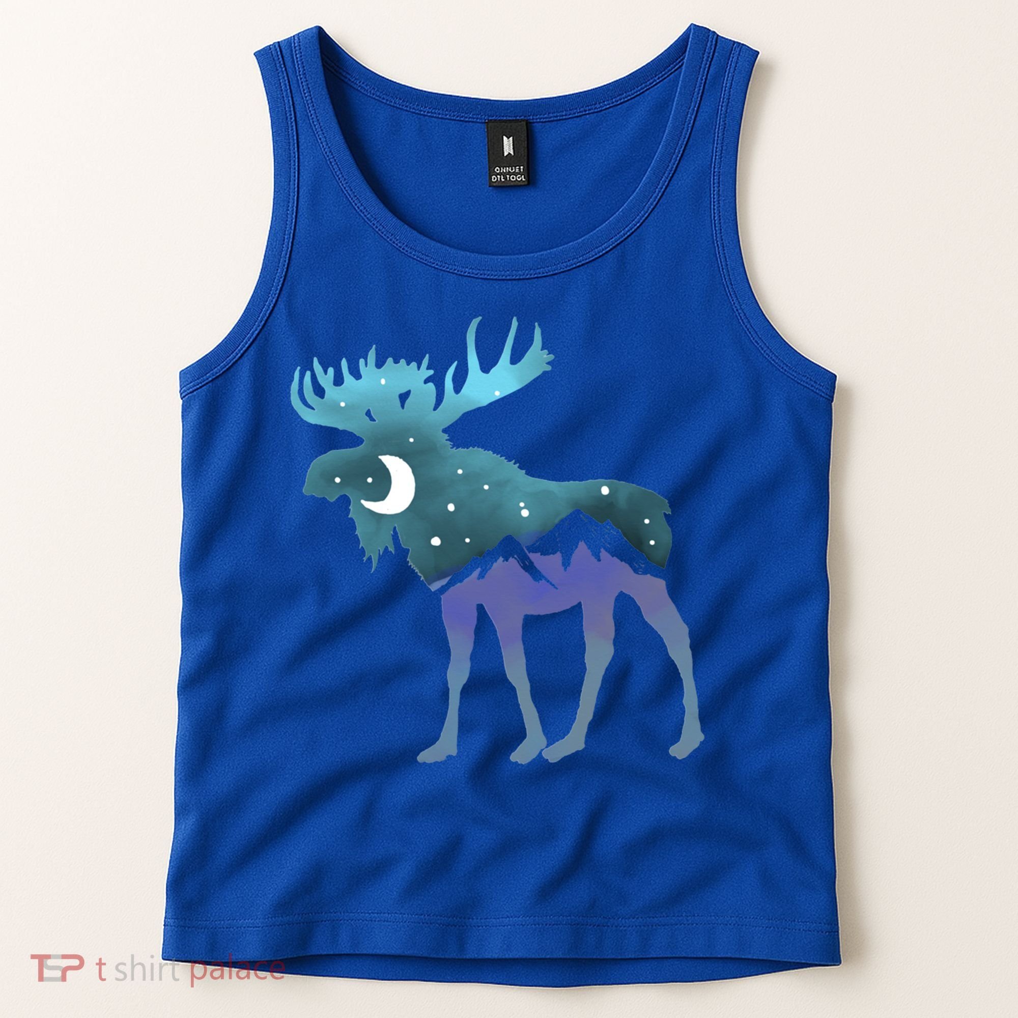 Artistic Moose Night Sky Moon And Stars Retro Graphic Cute Gift Tank Top