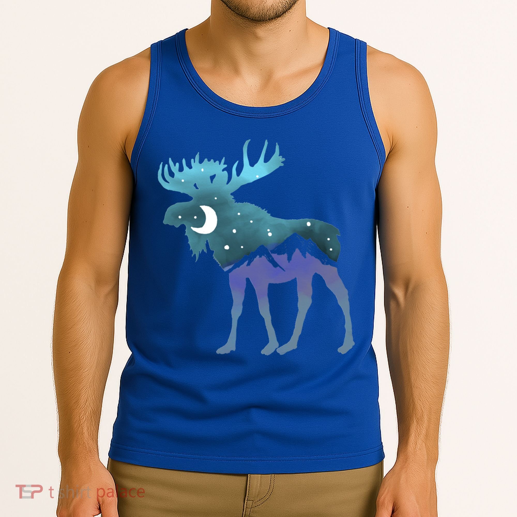 Artistic Moose Night Sky Moon And Stars Retro Graphic Cute Gift Tank Top