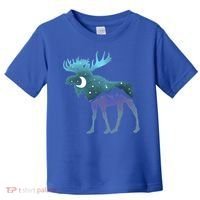 Artistic Moose Night Sky Moon And Stars Retro Graphic Cute Gift Toddler T-Shirt thumb 0