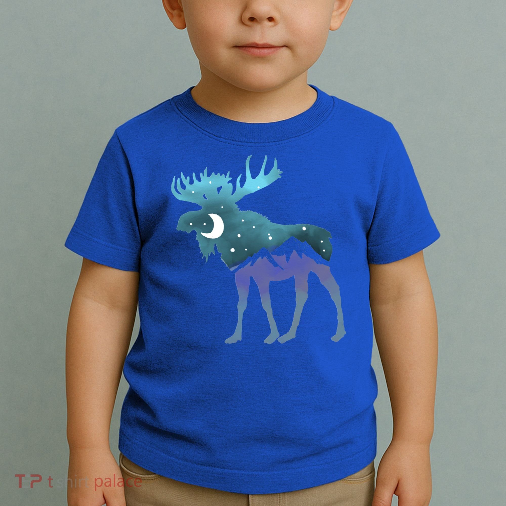 Artistic Moose Night Sky Moon And Stars Retro Graphic Cute Gift Toddler T-Shirt