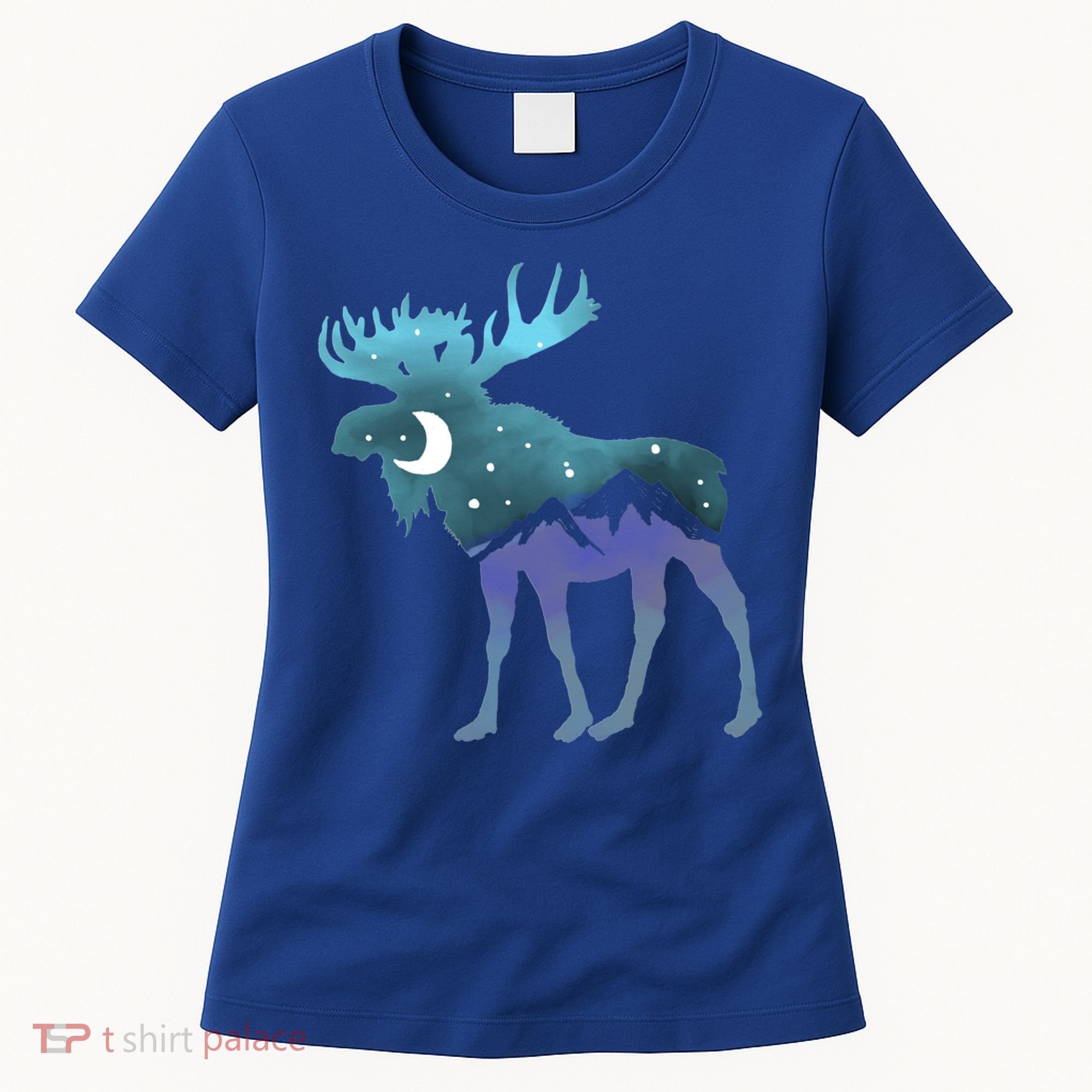 Artistic Moose Night Sky Moon And Stars Retro Graphic Cute Gift Women's T-Shirt