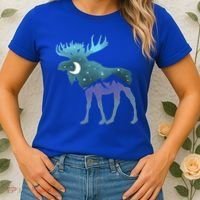 Artistic Moose Night Sky Moon And Stars Retro Graphic Cute Gift Women's T-Shirt thumb 2
