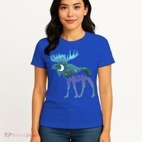 Artistic Moose Night Sky Moon And Stars Retro Graphic Cute Gift Women's T-Shirt thumb 4