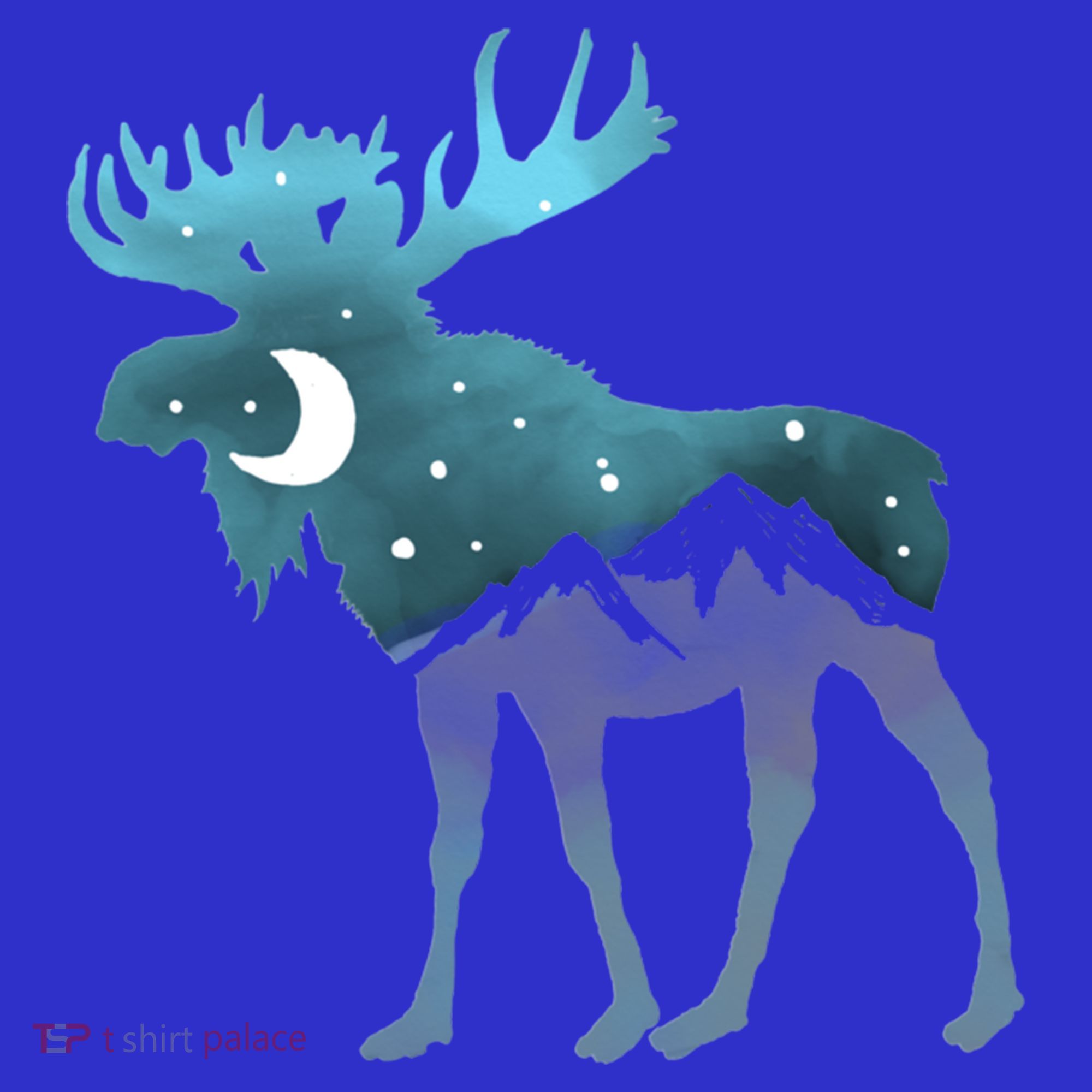 Artistic Moose Night Sky Moon And Stars Retro Graphic Cute Gift Women's T-Shirt