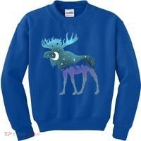 Artistic Moose Night Sky Moon And Stars Retro Graphic Cute Gift Kids Sweatshirt thumb 0