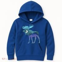 Artistic Moose Night Sky Moon And Stars Retro Graphic Cute Gift Kids Hoodie thumb 0
