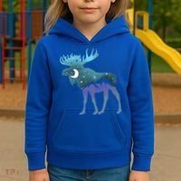 Artistic Moose Night Sky Moon And Stars Retro Graphic Cute Gift Kids Hoodie thumb 3