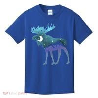 Artistic Moose Night Sky Moon And Stars Retro Graphic Cute Gift Kids T-Shirt thumb 0