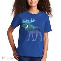 Artistic Moose Night Sky Moon And Stars Retro Graphic Cute Gift Kids T-Shirt thumb 2