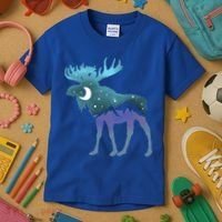 Artistic Moose Night Sky Moon And Stars Retro Graphic Cute Gift Kids T-Shirt thumb 3