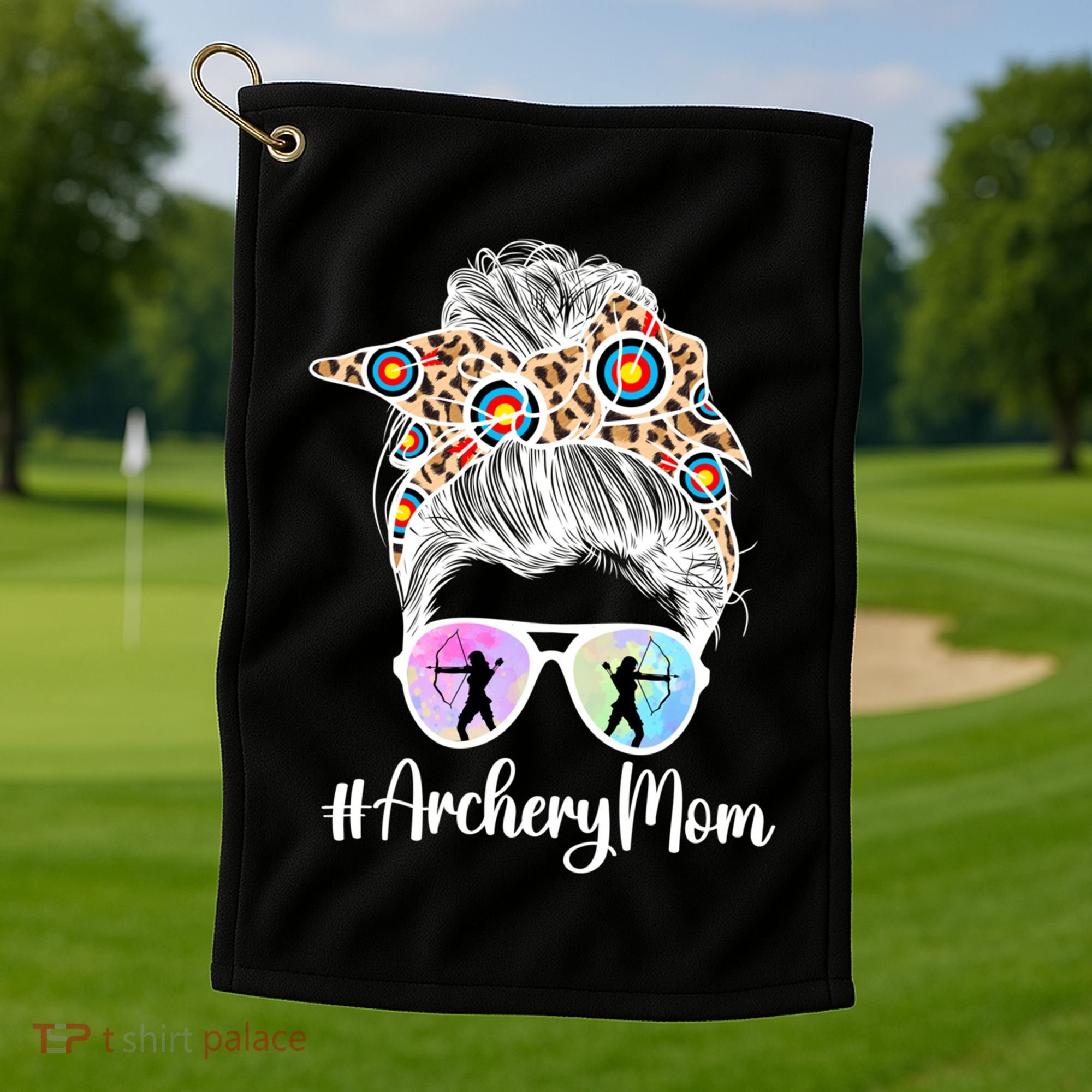 Archery Mom Of An Archer Mama Messy Bun Archery Mother Gift Golf Towel