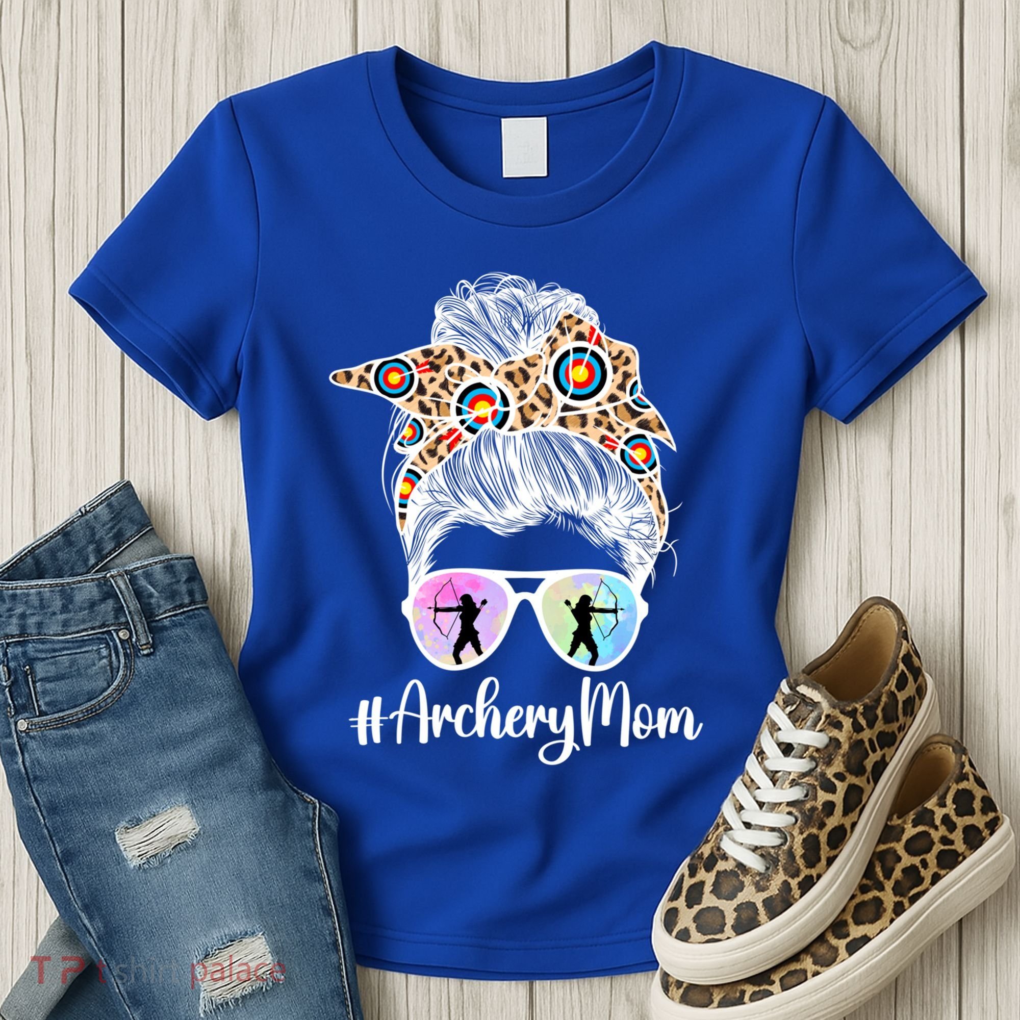 Archery Mom Of An Archer Mama Messy Bun Archery Mother Gift Women's T-Shirt