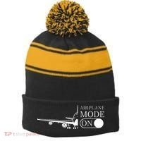 Airplane Mode On Stripe Pom Pom Beanie thumb 0