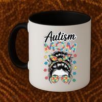 Autism Mom Puzzle Piece Awareness Advocate Support Messy Coffee Mug thumb 2