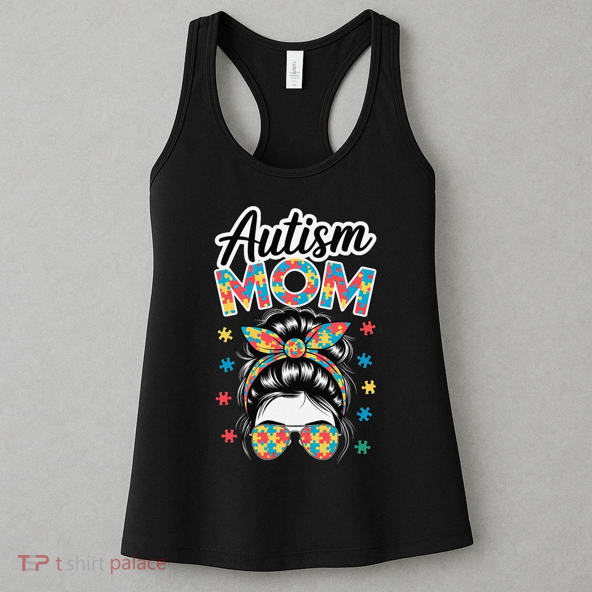 Autism Mom Puzzle Piece Awareness Advocate Support Messy Women's Tank Top