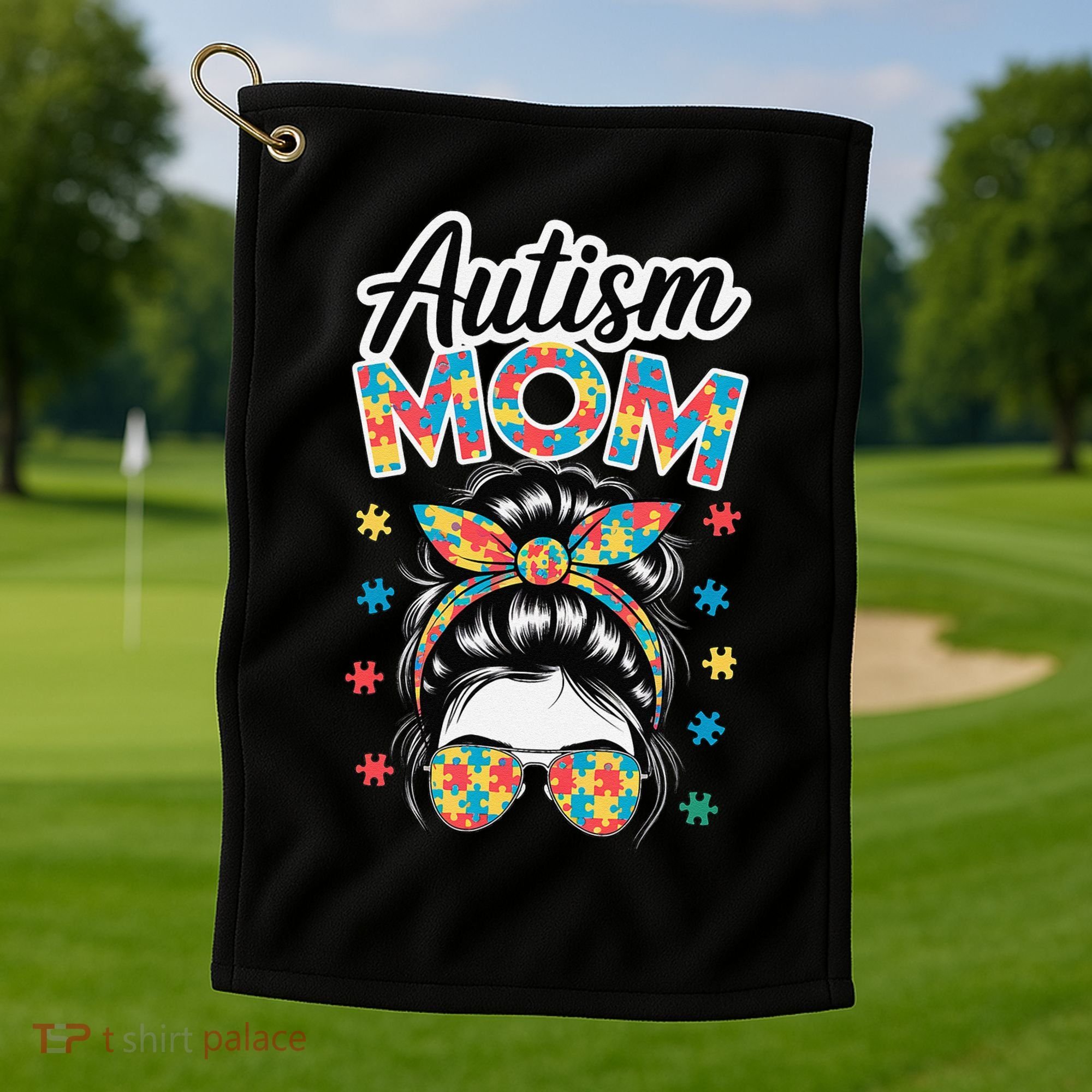 Autism Mom Puzzle Piece Awareness Advocate Support Messy Golf Towel
