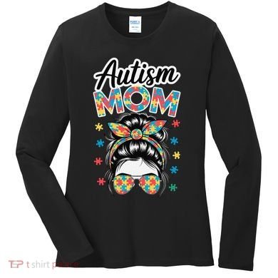 Autism Mom Puzzle Piece Awareness Advocate Support Messy Women's Long Sleeve Shirt