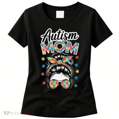 Autism Mom Puzzle Piece Awareness Advocate Support Messy Women's T-Shirt
