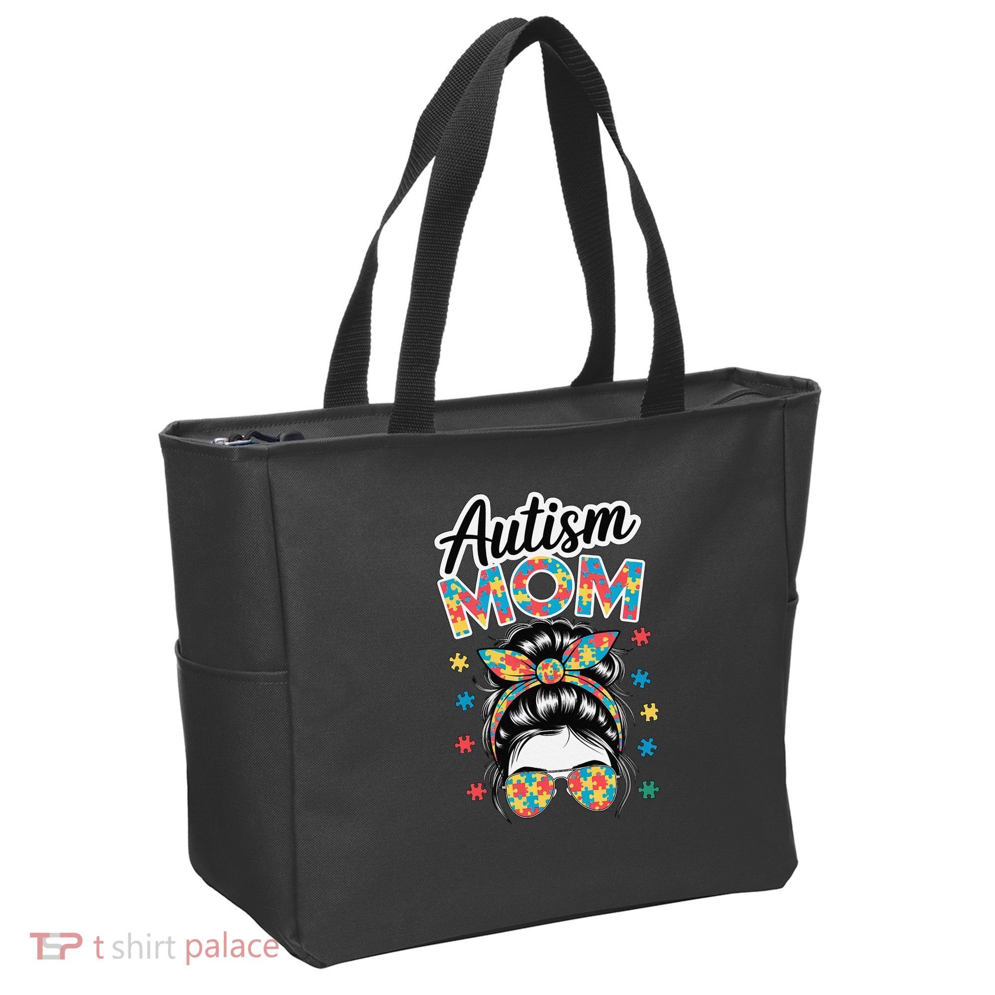 Autism Mom Puzzle Piece Awareness Advocate Support Messy Tote Bag