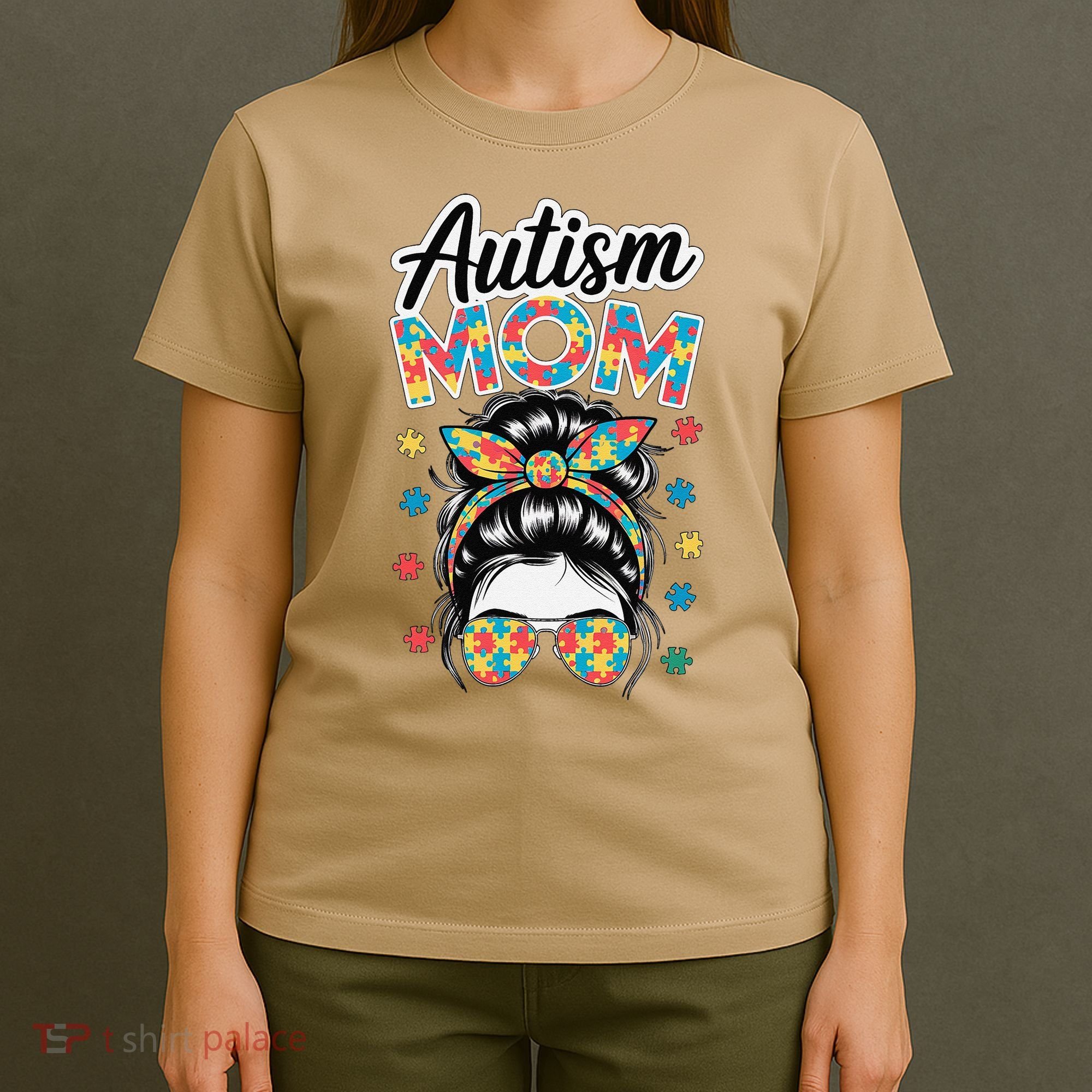 Autism Mom Puzzle Piece Awareness Advocate Support Messy T-Shirt