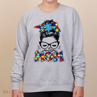 Autism Mom Puzzle Pieces Messy Bun Women's Sweatshirt